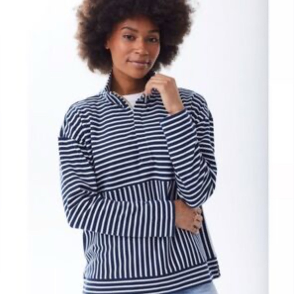 Striped Half-Zip Pullover Sweatshirt - Navy/White